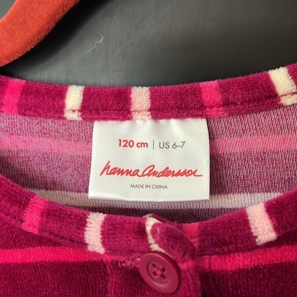 Hanna Andersson Girls Size 6-7 Pink White Dress Striped Terri Cloth Long Sleeve - Picture 3 of 5